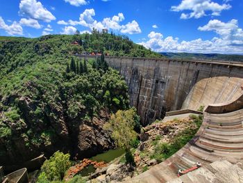High angle view of dam against sky