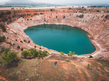 High angle view of rock formations on landscape