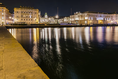 Skyline of trieste. atmospheric light at night. italy