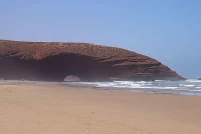 Scenic view of beach against clear sky