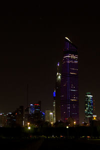 Illuminated buildings at night