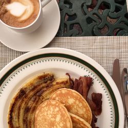 High angle view of breakfast served on table