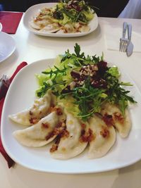 High angle view of food in plate on table