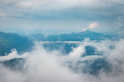 Aerial view of majestic mountains against sky