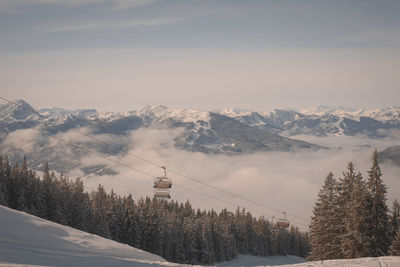 Scenic view of snow covered mountains against sky