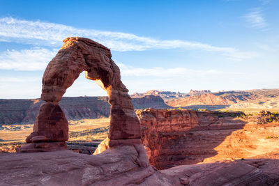 Delicate arch in arches national park, moab with blue skies.