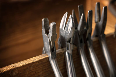 Close-up of work tools in workshop