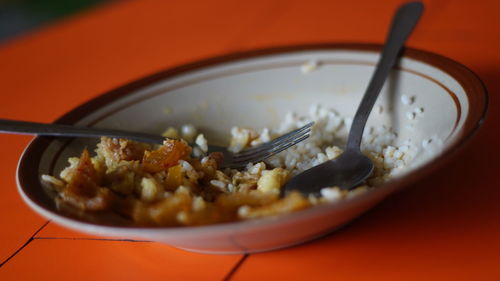 High angle view of meal served in bowl