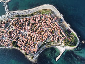 High angle view of buildings in city