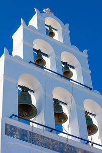 Bell tower of the church of panagia platsani located in oia city at santorini island