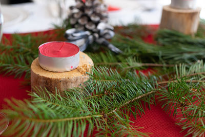 Close-up of christmas decoration on table