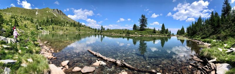 Panoramic view of lake and trees against sky