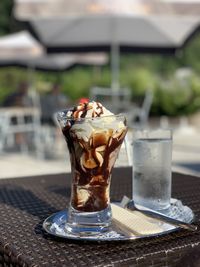 Close-up of drink served on table