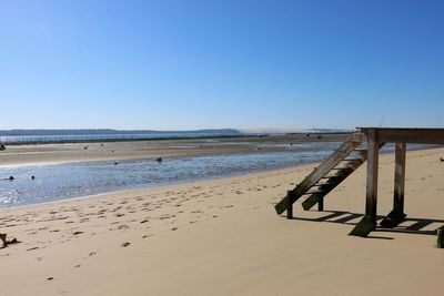 Scenic view of beach against clear sky