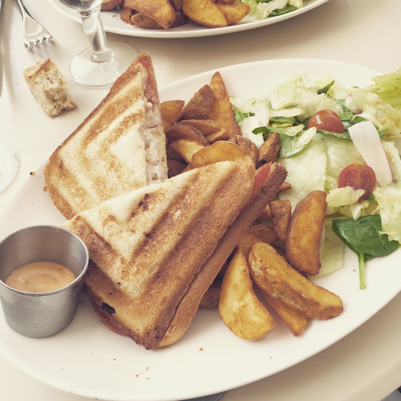 food and drink, food, freshness, ready-to-eat, indoors, plate, still life, serving size, meal, table, indulgence, high angle view, close-up, healthy eating, meat, served, temptation, bread, sweet food