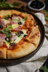 Close-up of pizza on table