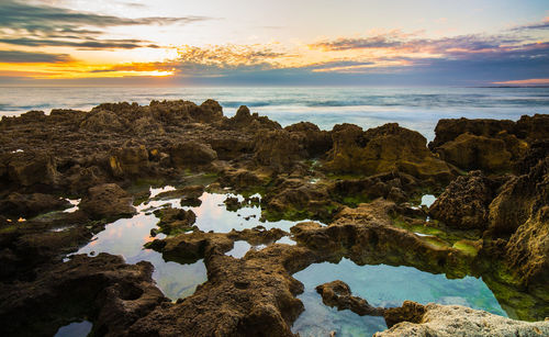 Scenic view of sea at sunset