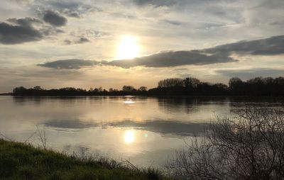 Scenic view of lake against cloudy sky