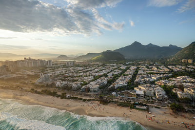 High angle view of townscape against sky during sunset