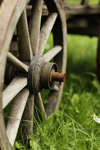 Close-up of rusty chain on field