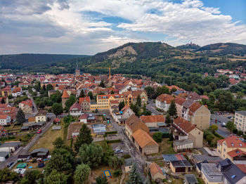 High angle view of townscape against sky