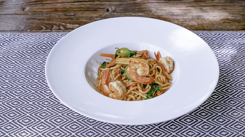 High angle view of meal served on table