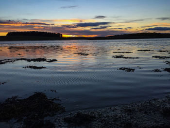 Scenic view of lake at sunset