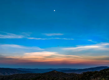 Scenic view of mountains against sky during sunset