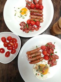 High angle view of breakfast served on table