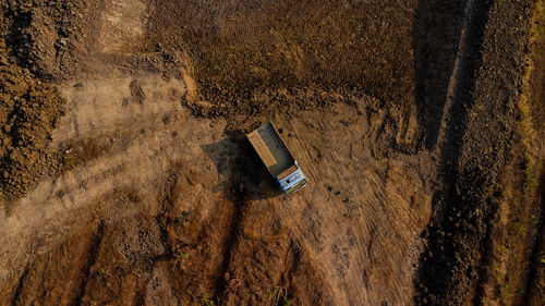 High angle view of car on rock