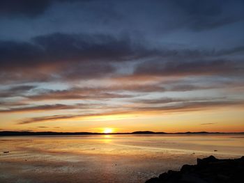 Scenic view of beach against sky during sunset