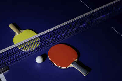 High angle view of tennis on table