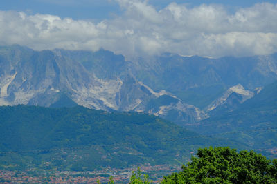 Landscape of alpi apuane mountains from montemarcello, ameglia, la spezia, liguria, italy.