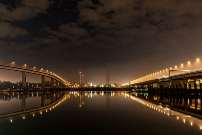 View of suspension bridge at night