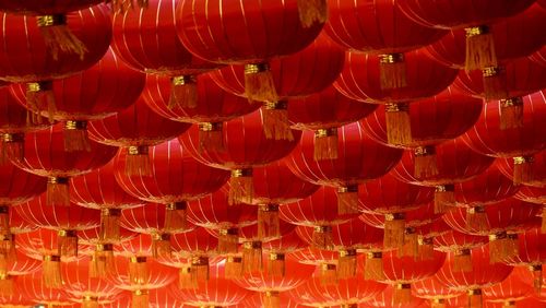 Full frame shot of multiple red chinese lanterns. 