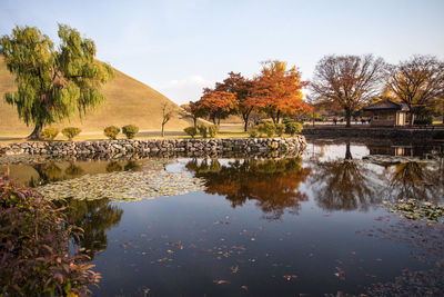 Scenic view of lake against sky during autumn