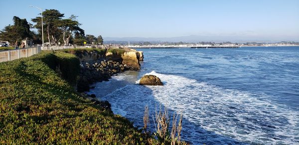 Scenic view of sea against clear sky