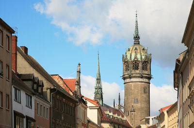 Low angle view of buildings against sky