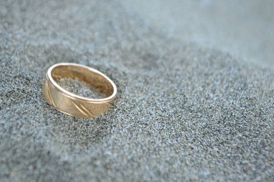 High angle view of wedding rings