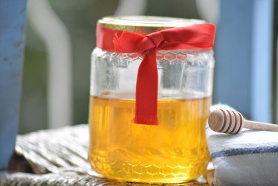 Close-up of drink in glass on table