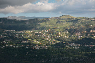 High angle view of townscape against sky