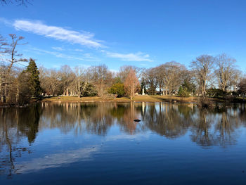 Scenic view of lake against blue sky