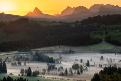 Scenic view of landscape against sky during sunset