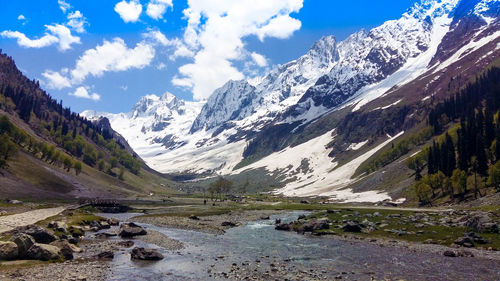 Scenic view of snowcapped mountains against sky