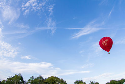 Low angle view of hot air balloon against sky