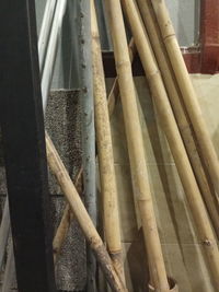 High angle view of bamboo stack