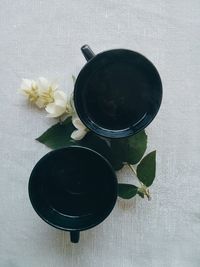 Directly above shot of coffee cup on table