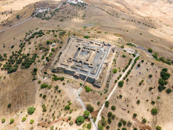 Aerial view of built structure on land