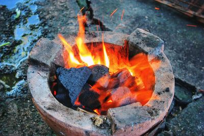 High angle view of fire pit