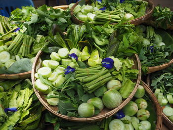 High angle view of vegetables for sale in market